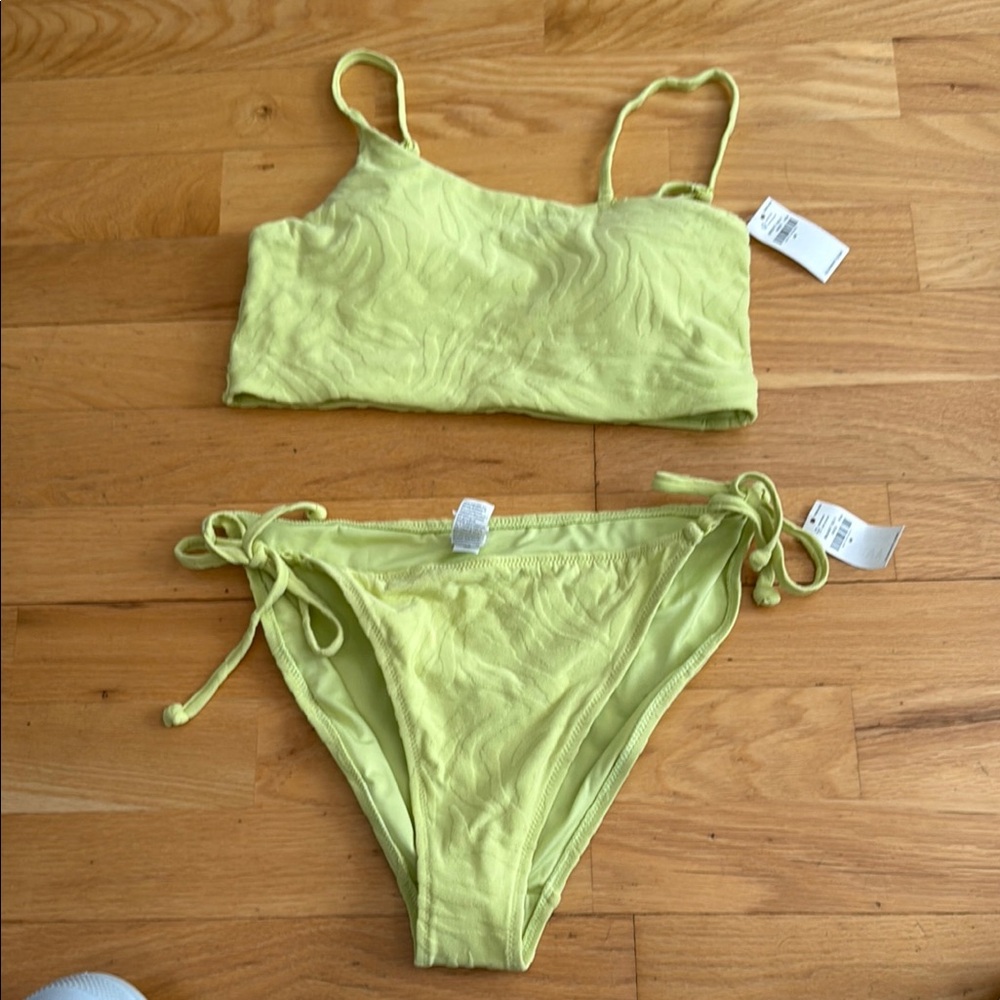 Mid-Rise Textured String Bikini  Lime Green Set